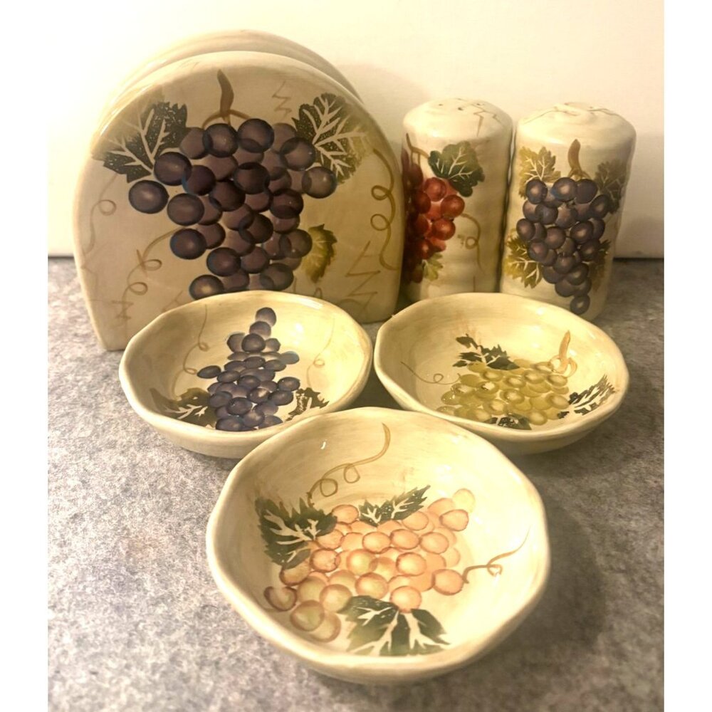 Tabletops Gallery Cabernet Set of Salt/Pepper, Napkin Holder, Dipping Bowls #